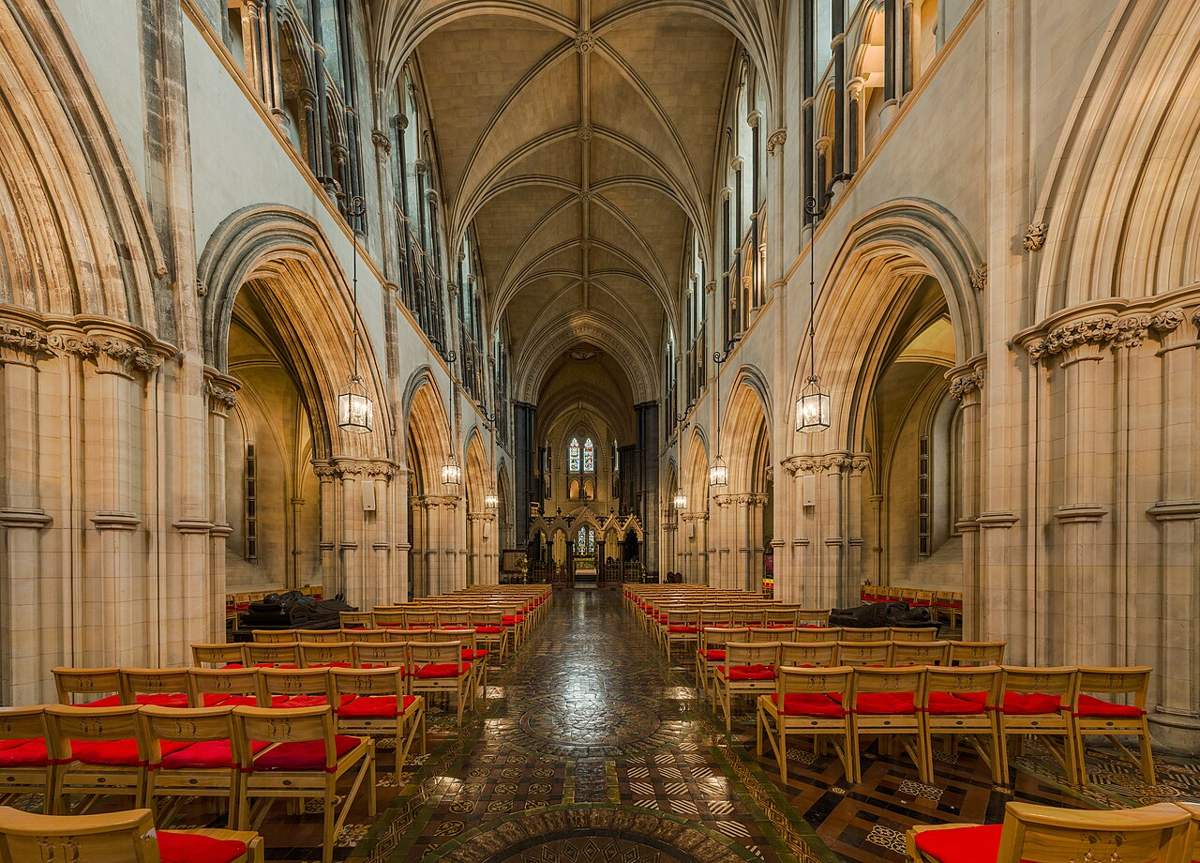 The stone-vaulted nave inside Christ Church Cathedral in Dublin
