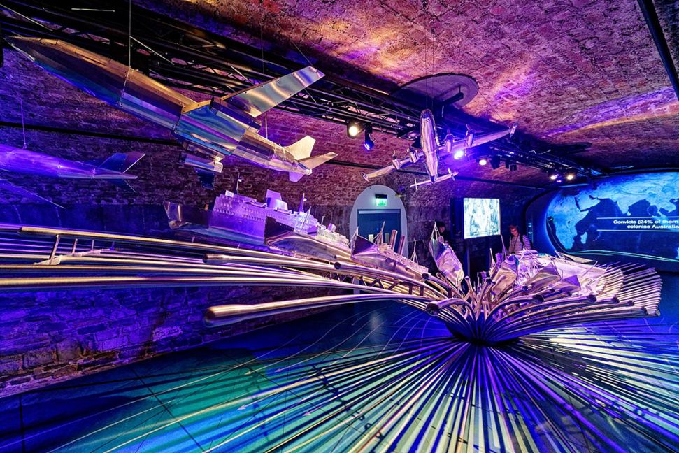 An illuminated immersive installation inside EPIC Irish Emigration Museum