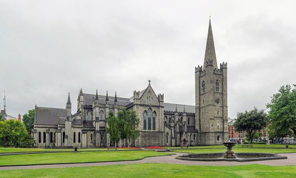 St Patrick’s Cathedral and its tower seen across St Patrick’s Park