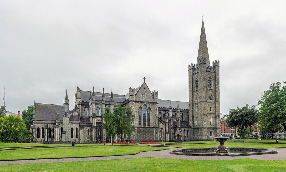 St Patrick’s Cathedral and its tower seen across St Patrick’s Park