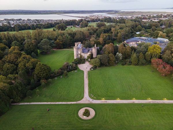 An aerial view of Malahide Castle and its surrounding grounds
