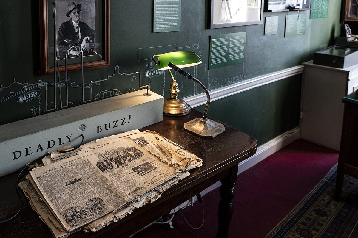 A desk and newspaper display in the Little Museum’s Irish Times room in 2019