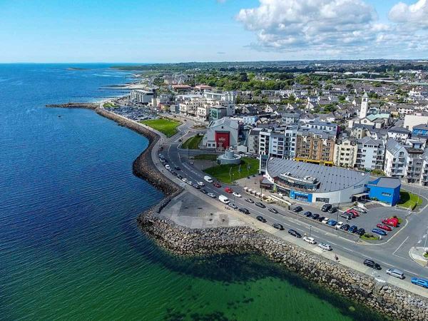 An aerial view along Salthill’s promenade and waterfront in May 2023
