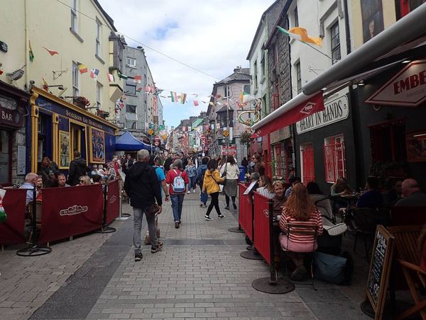 Looking along busy Quay Street in August 2023