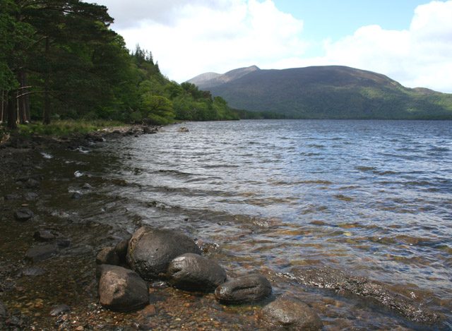 The rocky southern shore of Muckross Lake