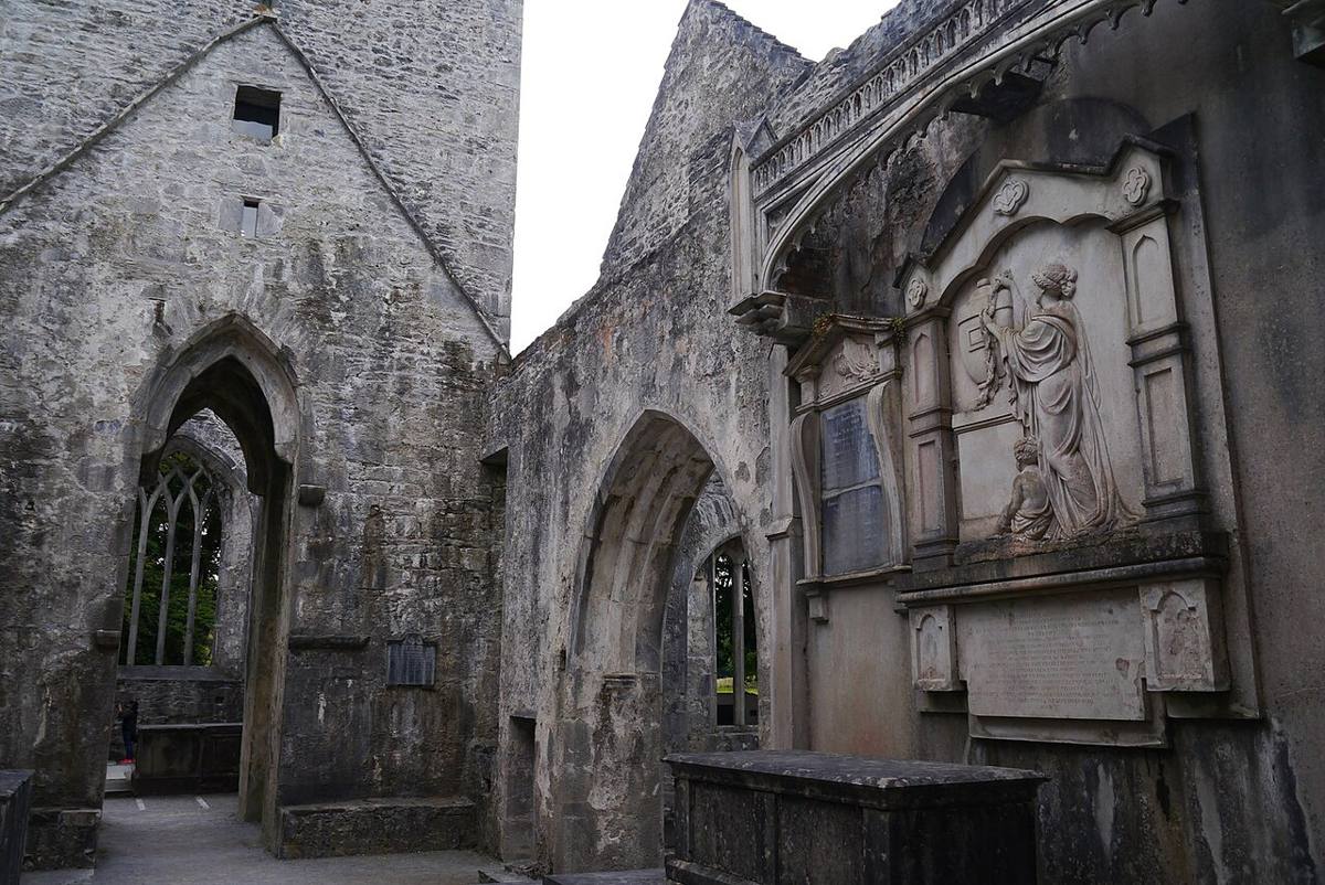 Stonework and a tomb monument in Muckross Abbey