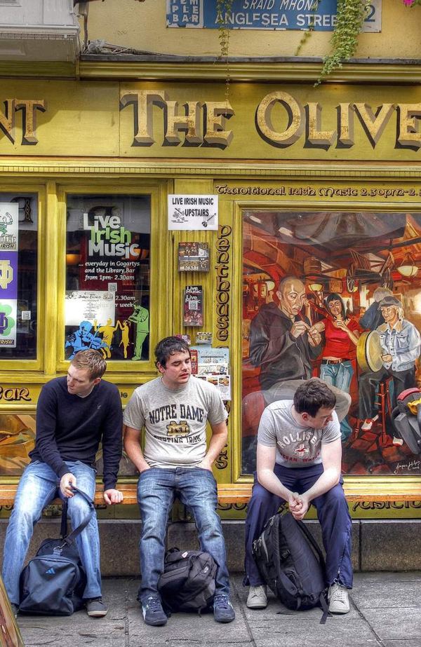 People outside the Oliver St John Gogarty pub on Anglesea Street in Temple Bar