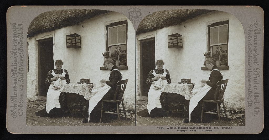 A 1904 stereoscopic photograph of women making Carrickmacross lace