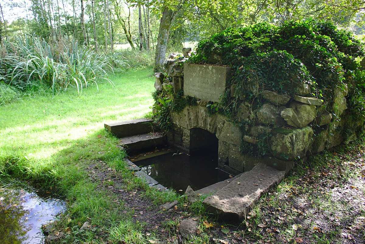 The stone surround and steps of the holy well at Durrow, County Offaly, in 2014