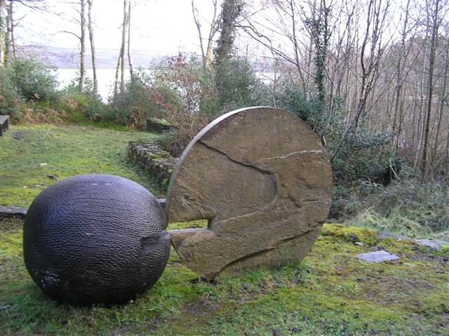 A circular sculpture beside the shore road in Glenfarne Forest in 2009