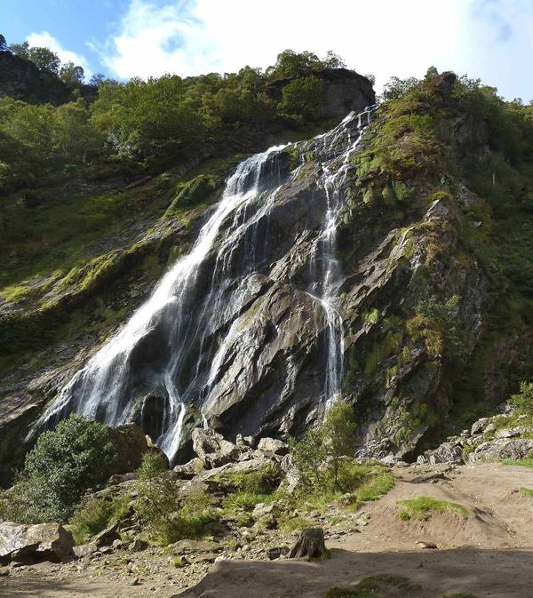 Powerscourt Waterfall cascading over a rocky face