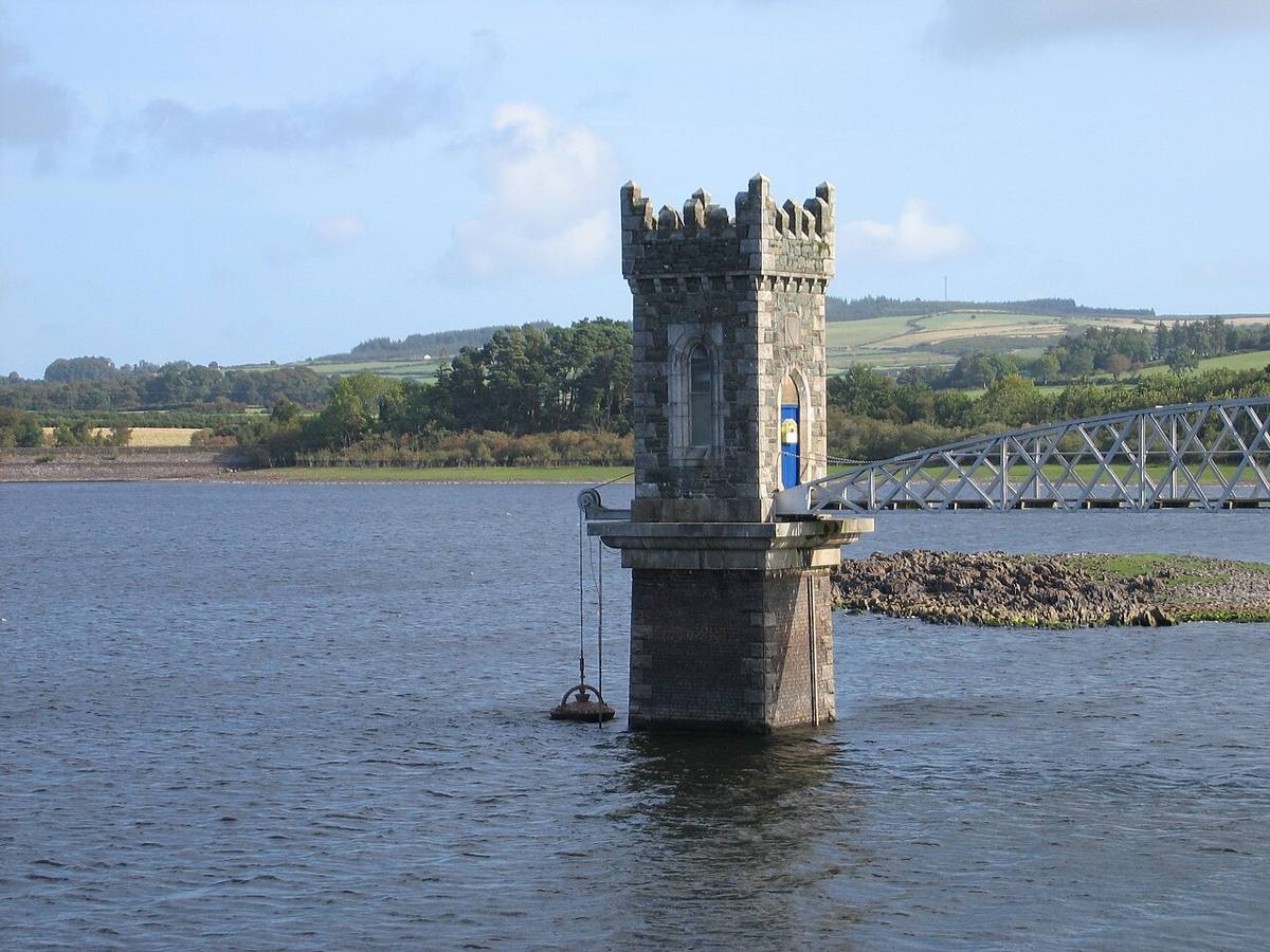 A draw-off tower and bridge in Vartry Reservoir