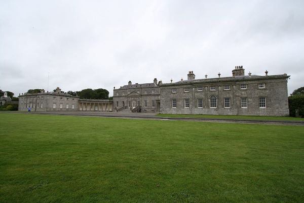 The Palladian facade of Russborough House across the lawn