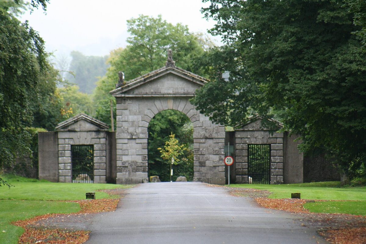 The stone entrance gateway at Russborough