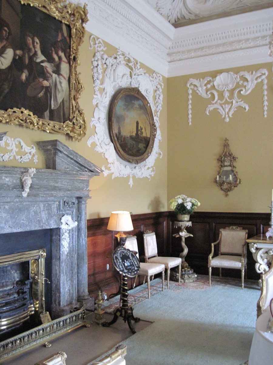 Decorative plasterwork and furnishings inside Russborough House
