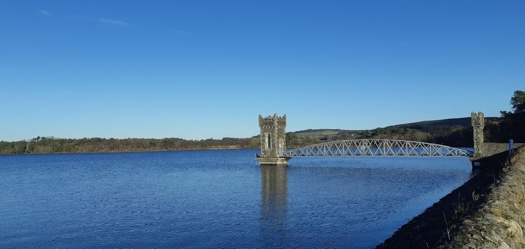 Vartry Reservoir’s draw-off tower across the water