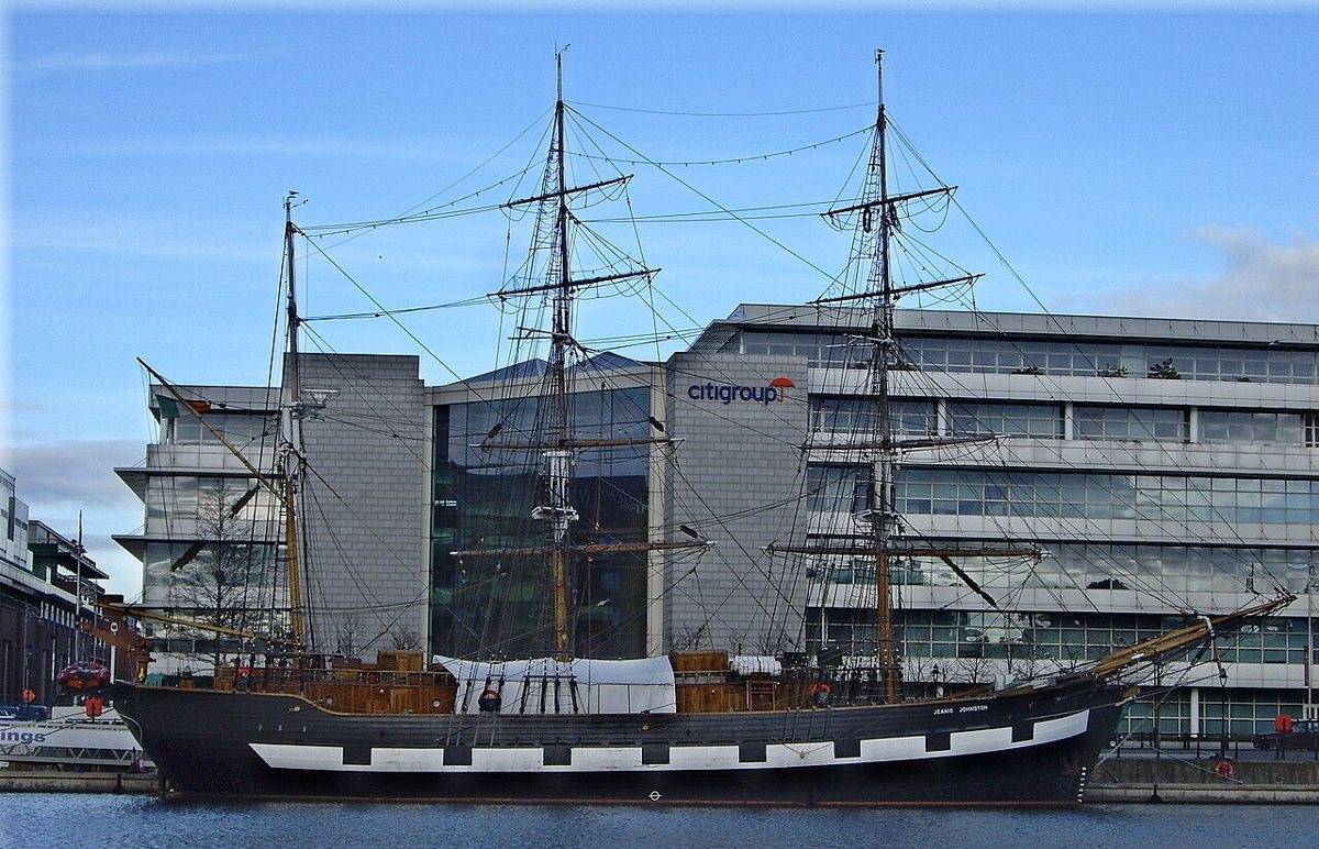 The replica emigrant ship Jeanie Johnston moored on the River Liffey