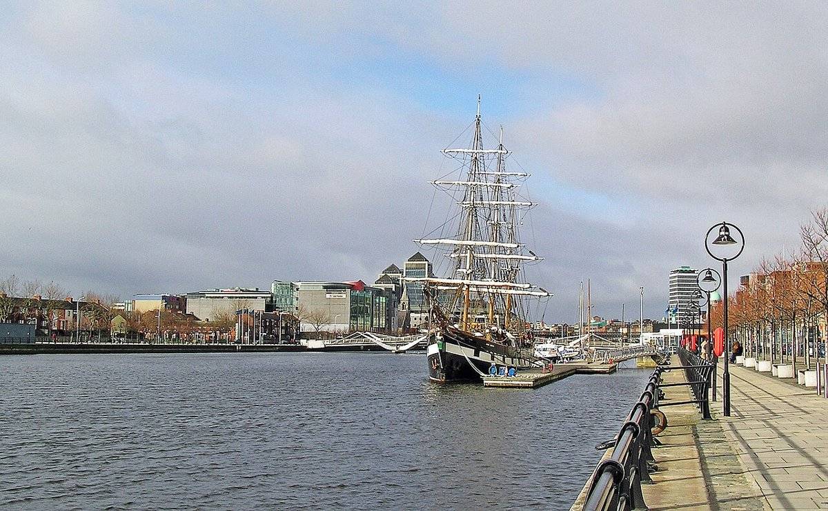 Jeanie Johnston replica seen along the riverfront walkway