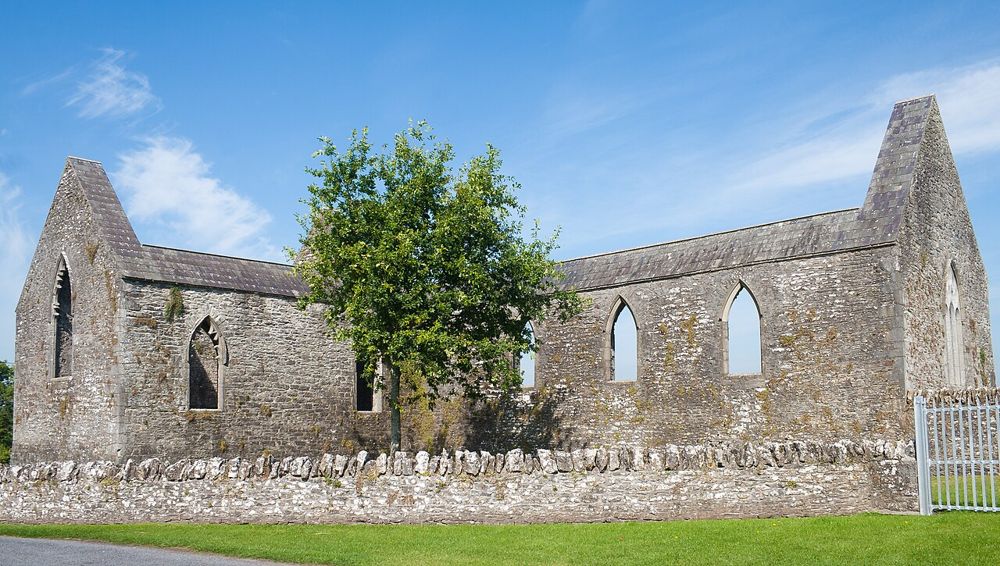 Surviving church walls and windows at Aghaboe Abbey