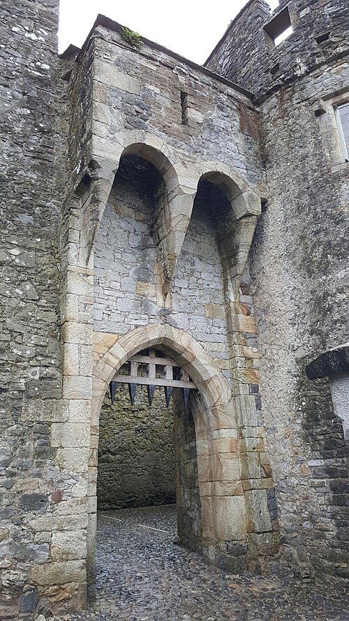 The stone gateway and towers at the entrance to Cahir Castle