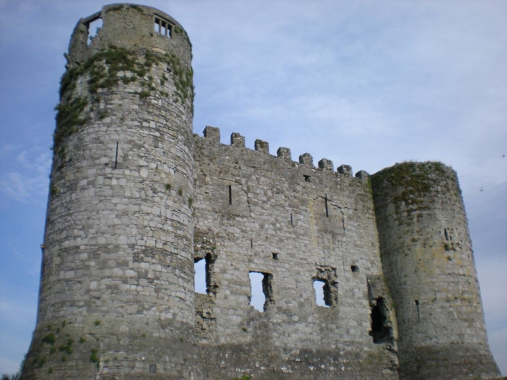 The surviving wall and towers of Carlow Castle