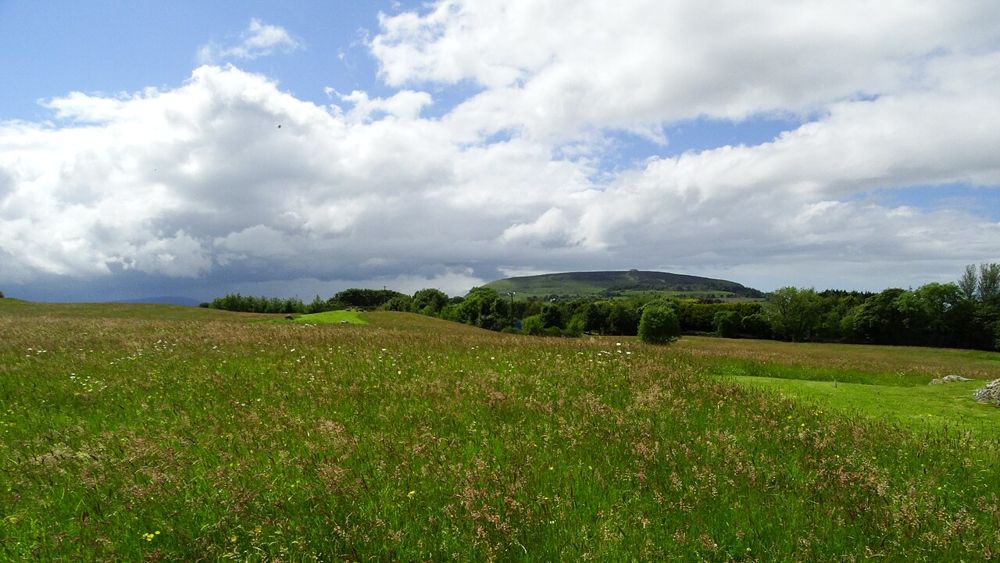Carrowmore’s prehistoric tomb landscape with Knocknarea beyond