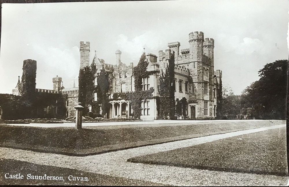 Historical postcard view of Castle Saunderson before its present ruined state