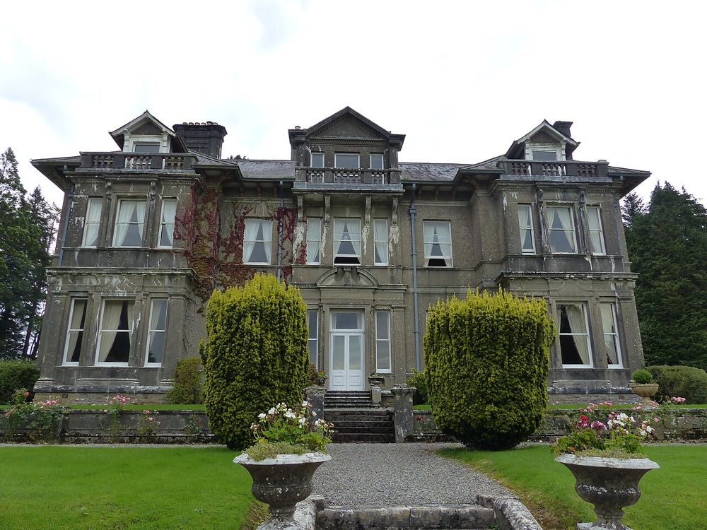 The entrance front of Clonalis House seen across its lawn