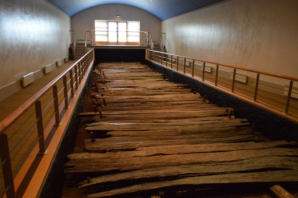 The preserved section of the ancient wooden Corlea Trackway inside the visitor centre