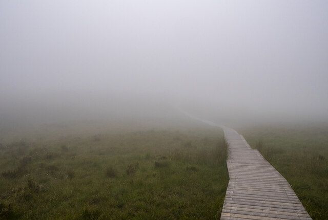 The raised Cuilcagh boardwalk crossing the landscape