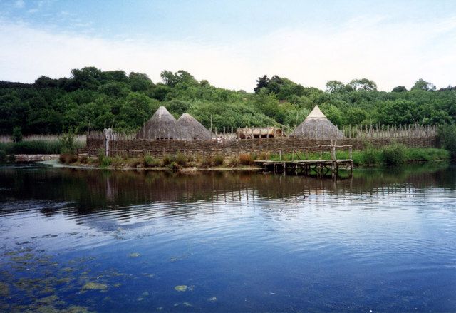 Historical 1996 crannog reconstruction at the Irish National Heritage Park