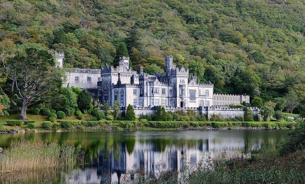 Kylemore Abbey above its lakeside setting