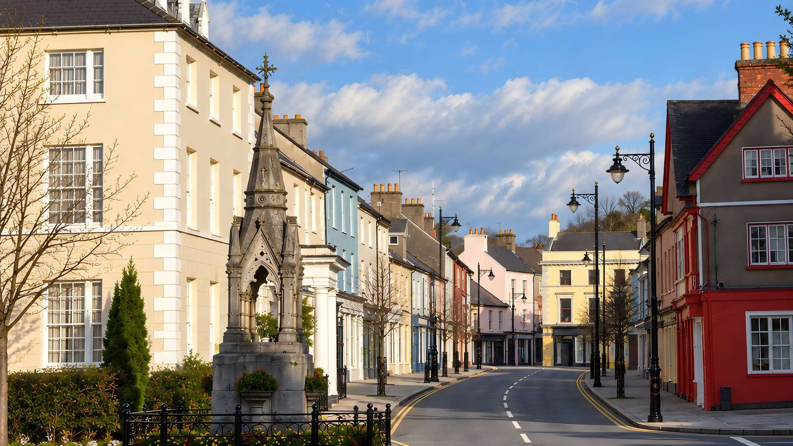 Reference-based illustration: Lismore town-centre streets and shops