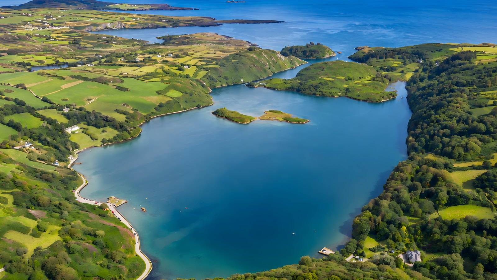 Reference-based illustration: Lough Hyne photographed by drone above Knockomagh in July 2019