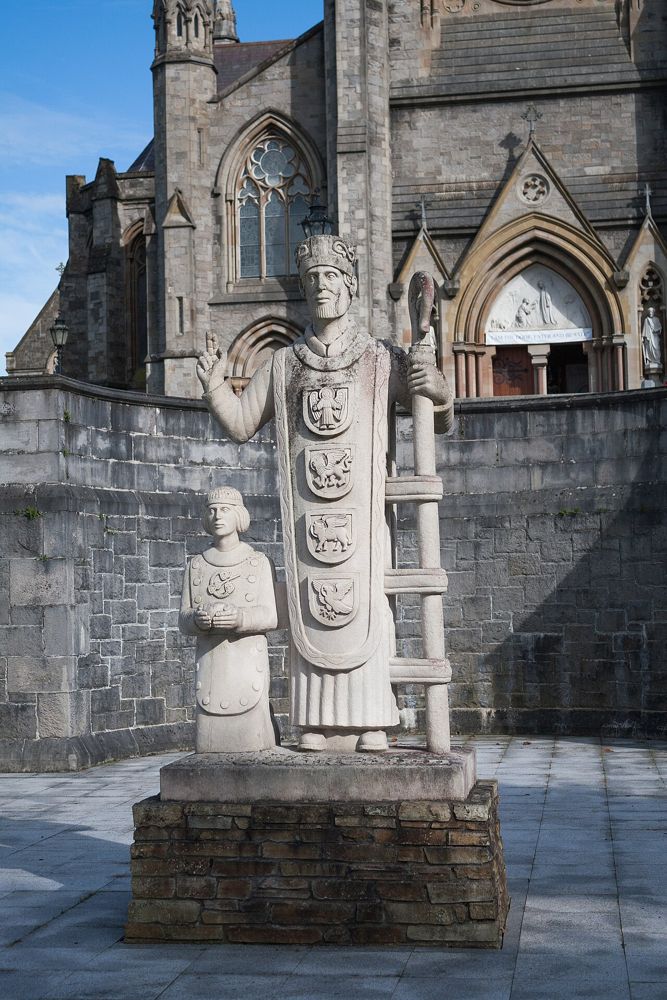 Statue of St Macartan and the Prince outside Monaghan Cathedral