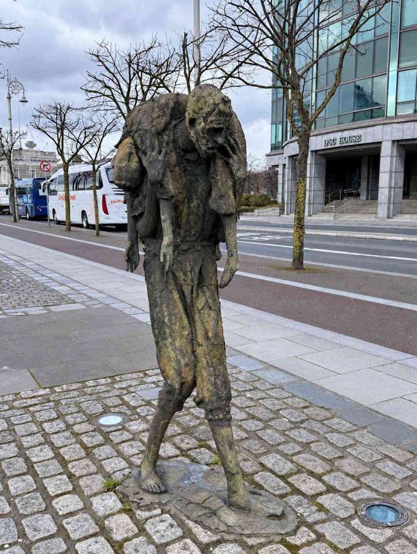 AI illustration of Famine Memorial, Custom House Quay based on a credited source photograph