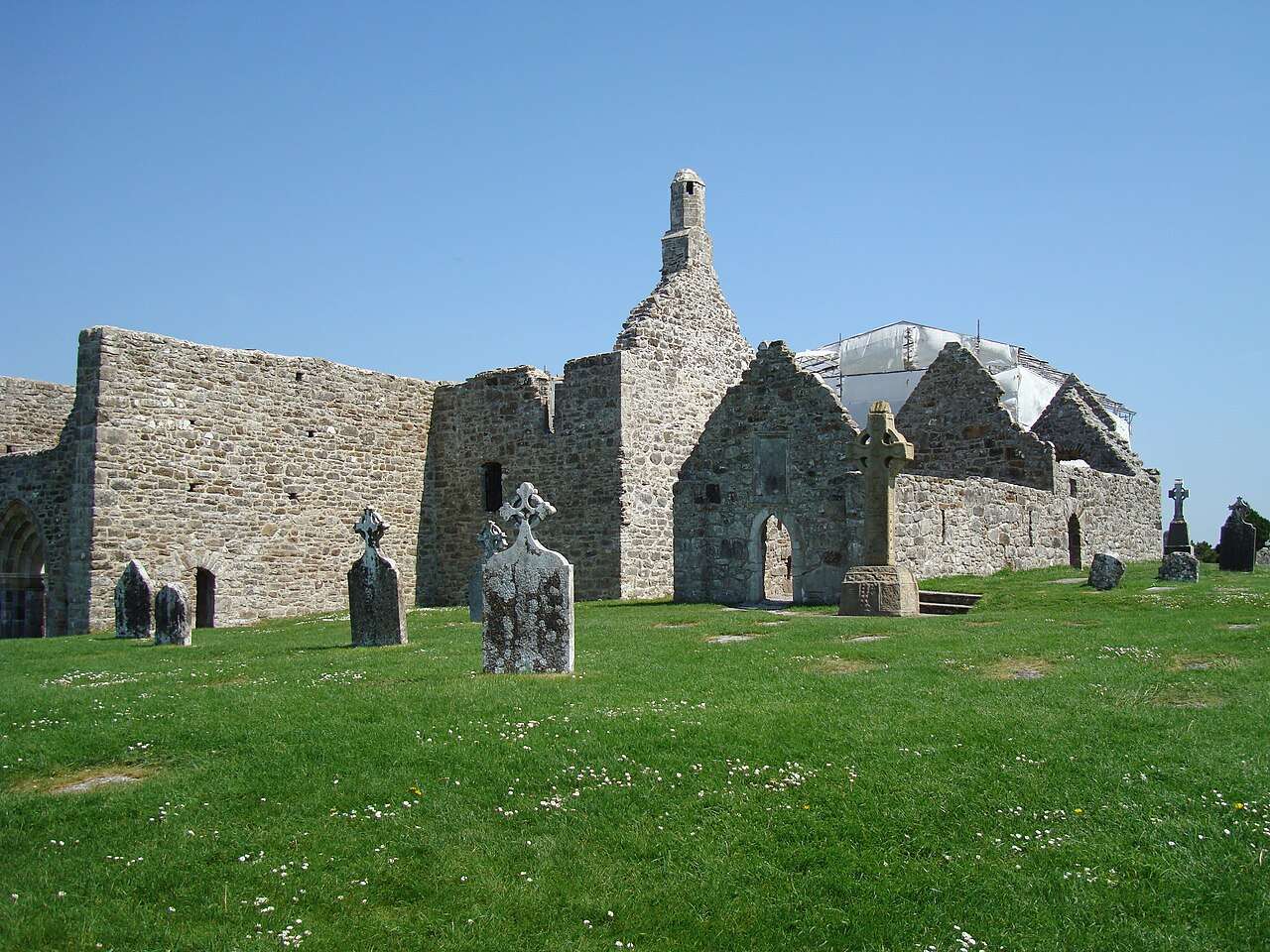 Stone ruins of St Ciarán's Cathedral at Clonmacnoise