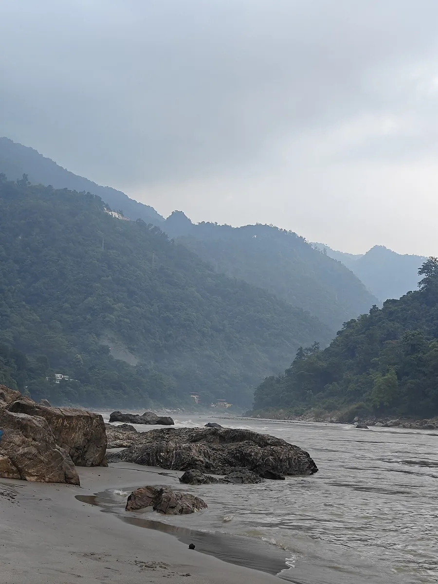 Ganga flowing through a mountain valley near Rishikesh