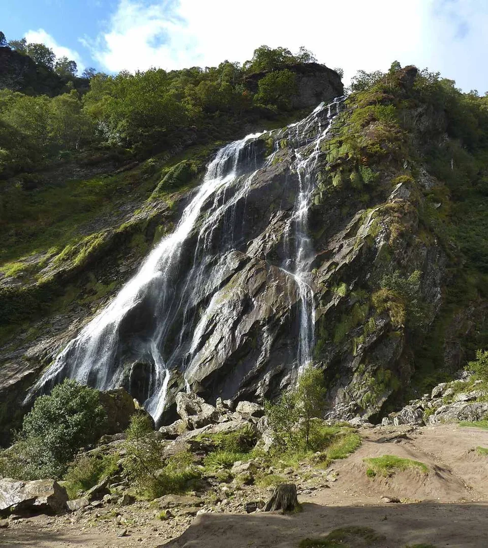 Powerscourt Waterfall cascading over a rocky face
