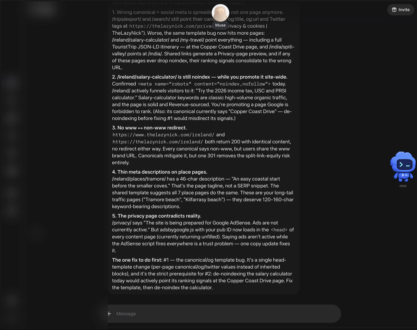 Muse's five findings for thelazynick.com