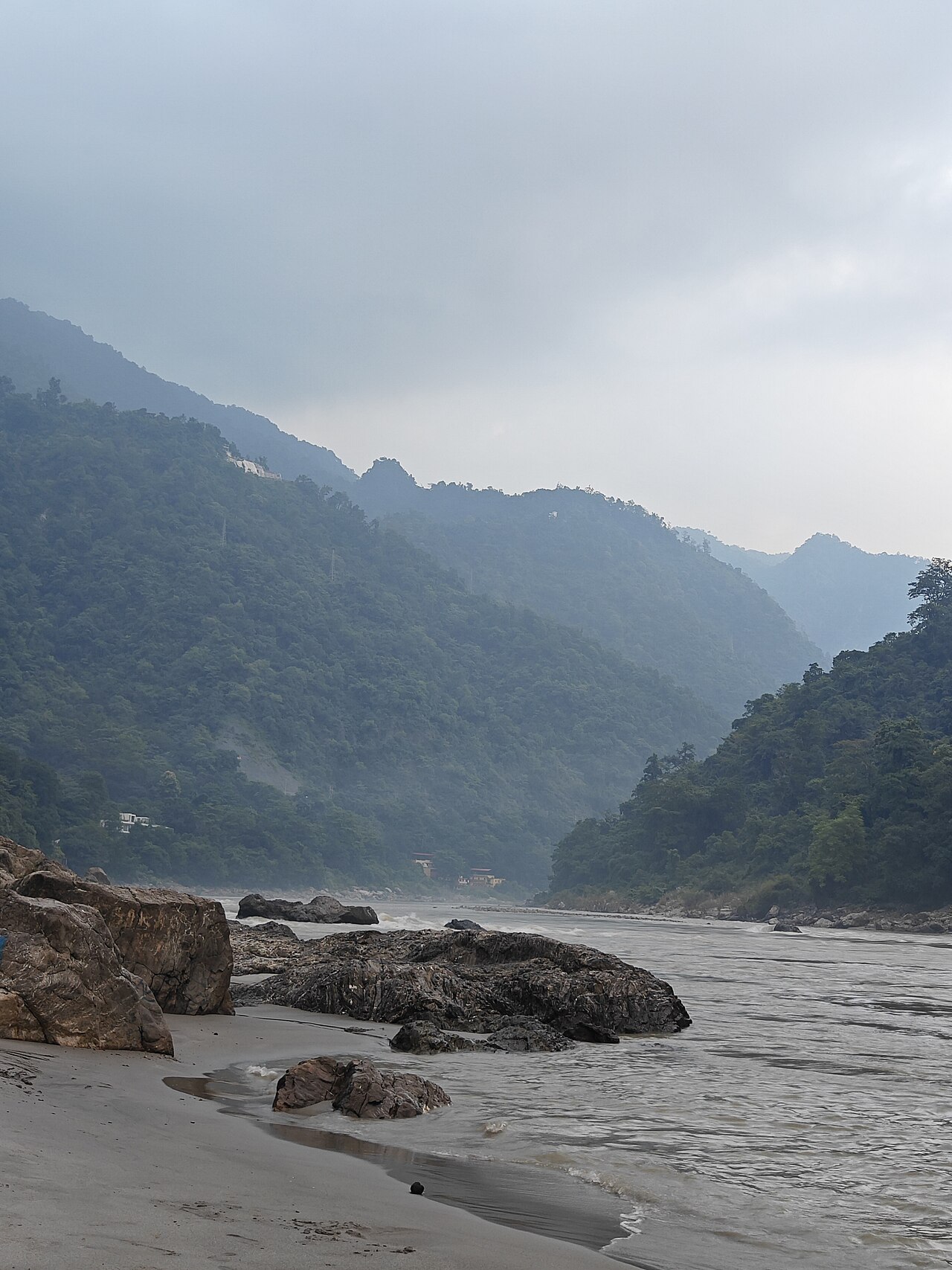 Ganga flowing through a mountain valley near Rishikesh